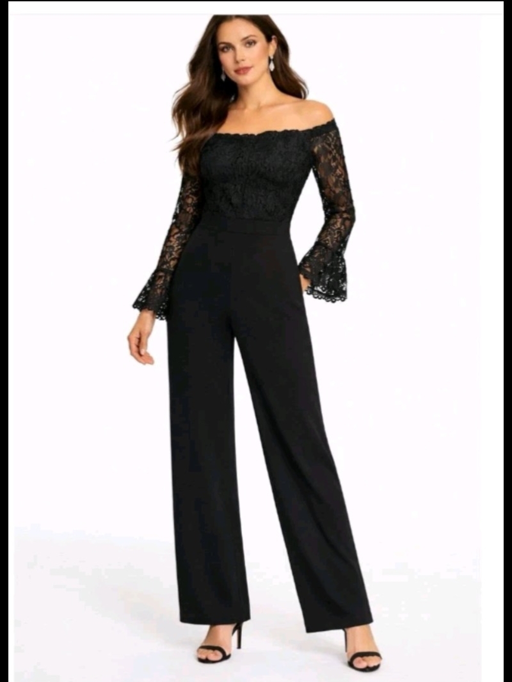 Adrianna Papell Black Off-Shoulder Lace Jumpsuit